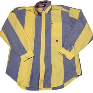 Vintage Tommy Hilfiger Mens Size L Stripe Yellow Button Up Shirt